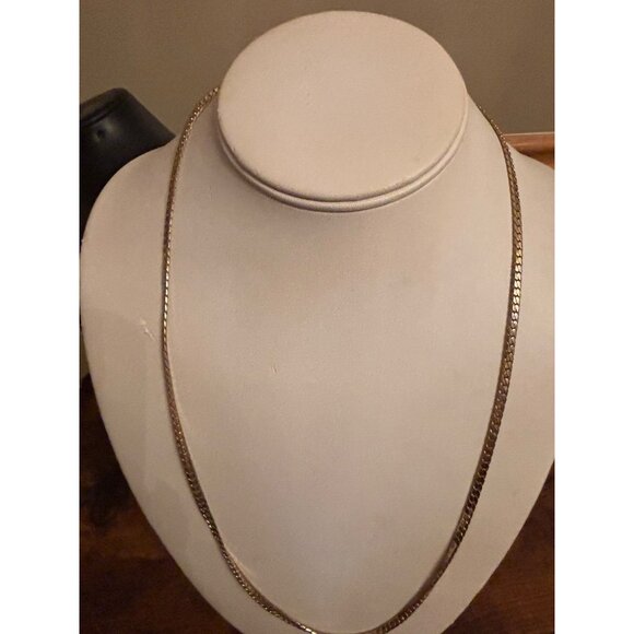 Vintage 14K GP Curb Chain Necklace 15g Gold-Plated Flat Link - Picture 4 of 11